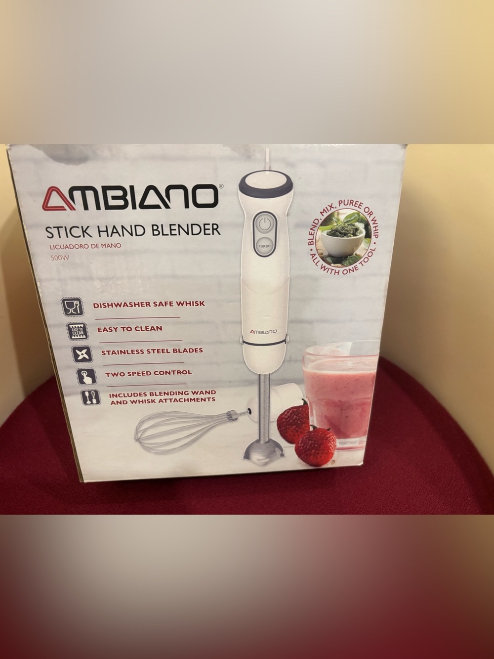 Ambiano Immersion Stick Hand Blender 2 Speed And 2 Attachments. EUC.